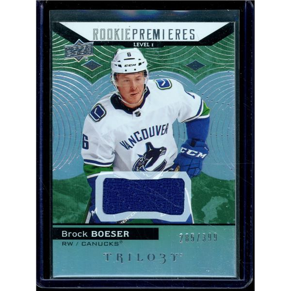 2017-18 Upper Deck Trilogy Green Rookie #78 Brock Boeser JSY 285/399 BV $70