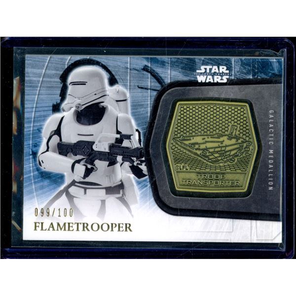 2016 Topps Star Wars The Force Awakens Series Two Medallions Gold #10 Flametrooper 99/100 BV $35