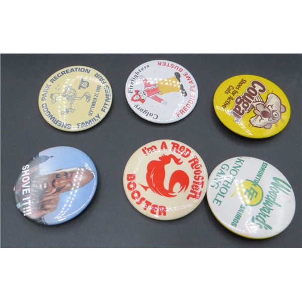 Lot Of 6 Various Pinback Buttons
