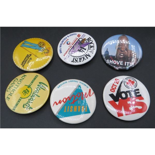 Lot Of 6 Various Pinback Buttons