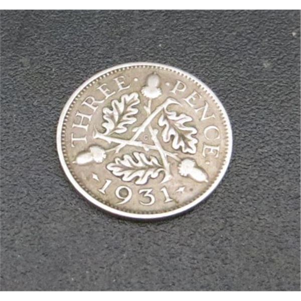 1931 Great Britain Three Pence Silver Coin