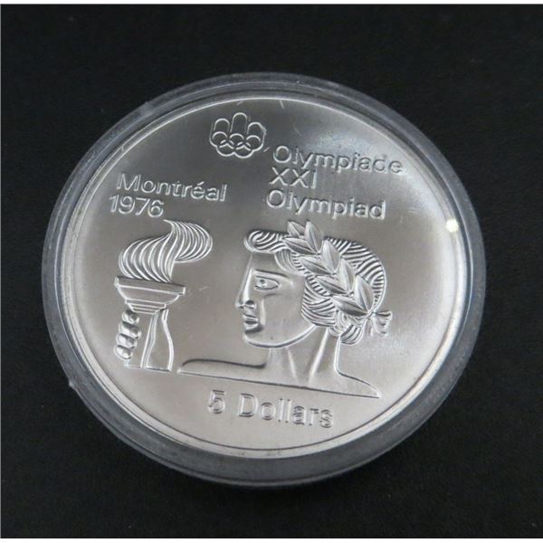 1976 Canadian Silver $5 Dollars Coin Montreal XXI Olympic Games (0.7227 oz of 925 Fine Silver)