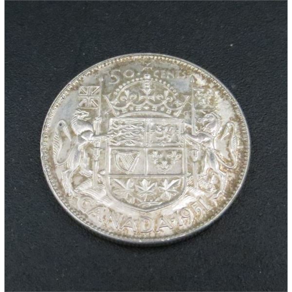 1951 Canadian Silver 50 Cent Coin