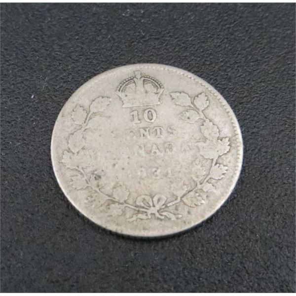 1931 Canadian Silver 10 Cent Coin
