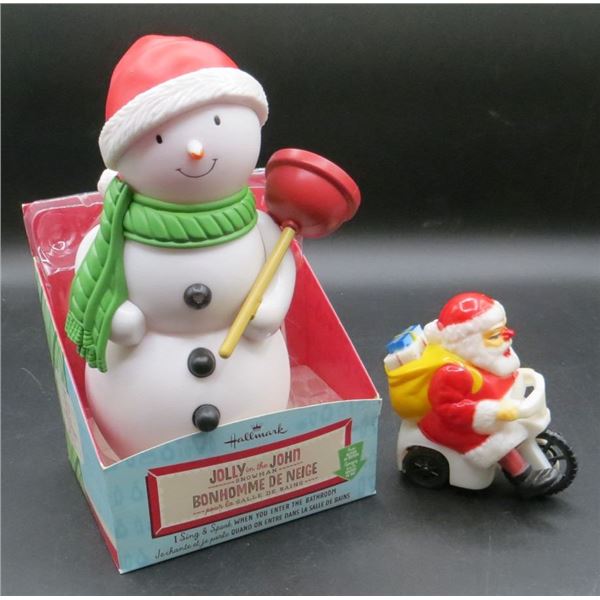 Hallmark Jolly in the John Talking Snowman & Vintage Push & Go Santa