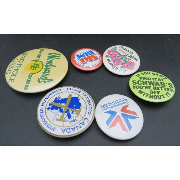 Lot Of 6 Vintage Button Badges