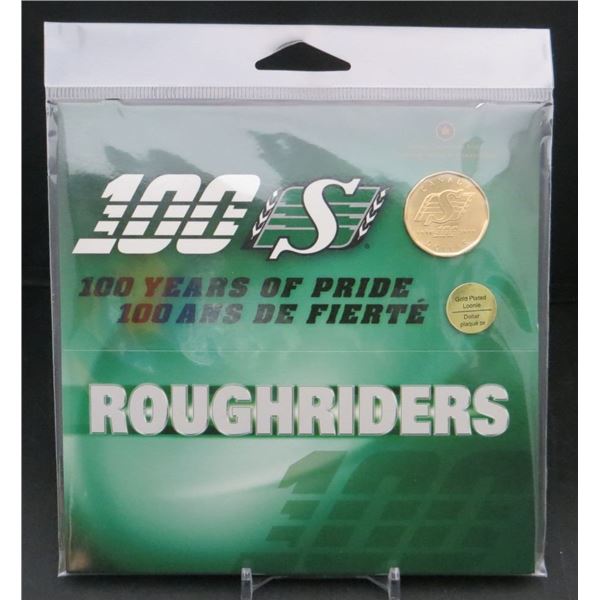 RCM 2010 Saskatchewan Roughriders $1 Centennial Gold-Plated Uncirculated Dollar Coin Sealed
