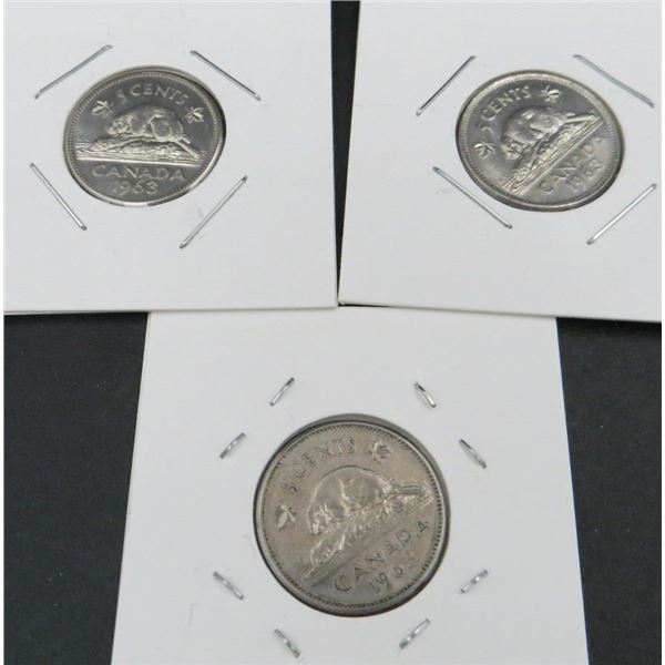 3x Canadian Nickels 1963