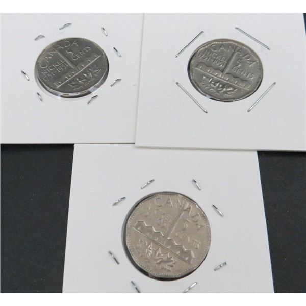 3x Canadian Nickels 1951