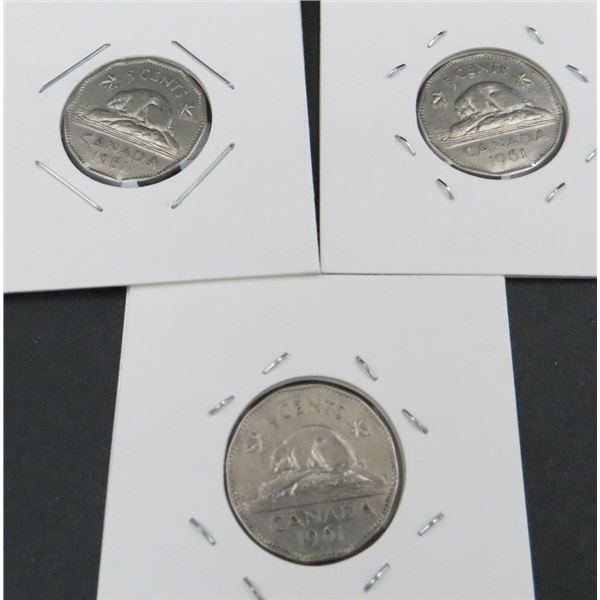 3x Canadian Nickels 1961