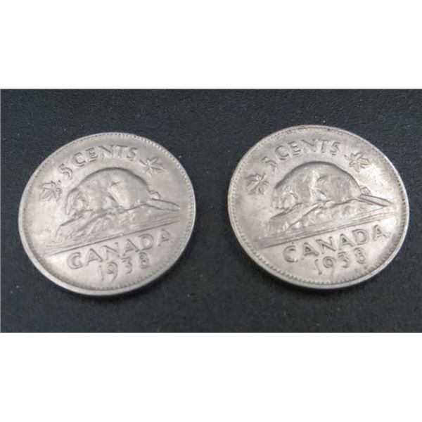 2x Canadian Nickels 1938