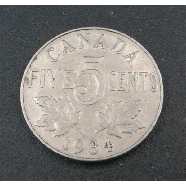1934 Canadian 5 Cent Coin