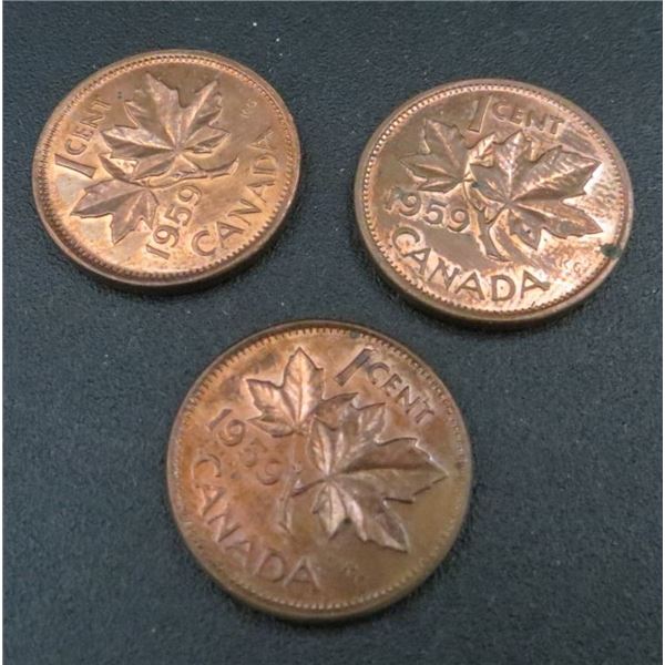3x Canadian Pennies 1959