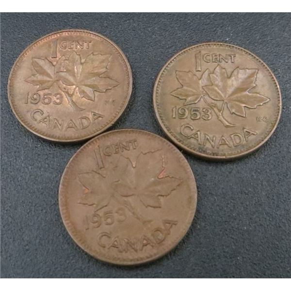 3x Canadian Pennies 1953