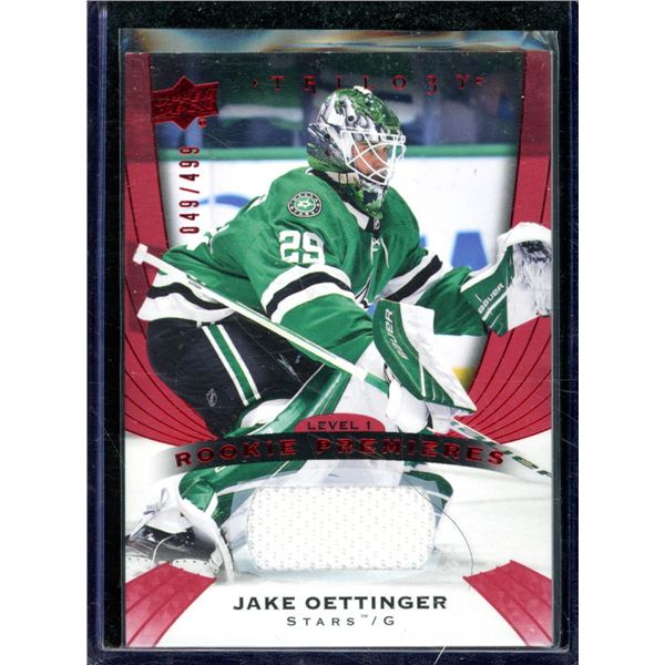 2020-21 Upper Deck Trilogy Red #66 Jake Oettinger JSY 49/499 BV $40