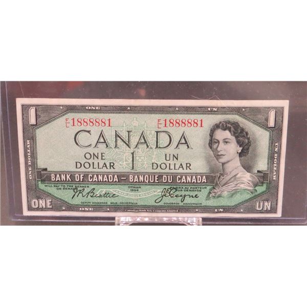 1954 Canadian $1 One Dollar Banknote Serial F/L1888881