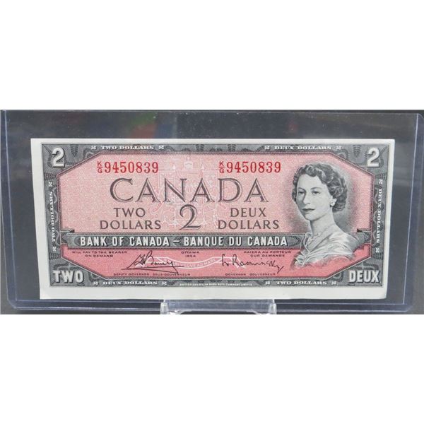 1954 Canadian $2 Two Dollar Banknote Serial # K/G9450839