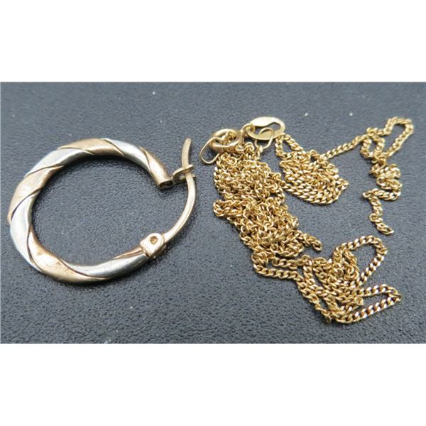 14K Scrap Gold Chain & 10K Earring weighs 2.10 Grams