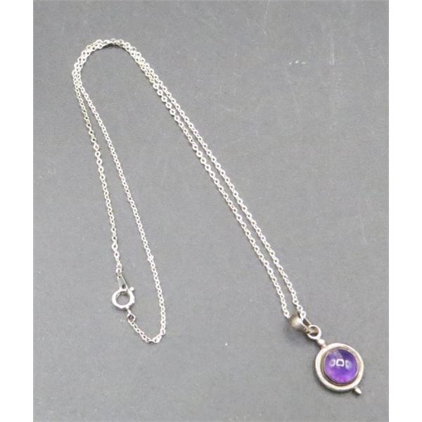Sterling Silver & Amethyst Pendant on 16" Silver Tone Chain Pendant Weighs 3 grams