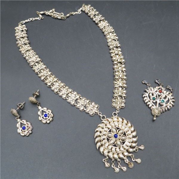 Vintage Indian Necklace Earring & Pendant Set
