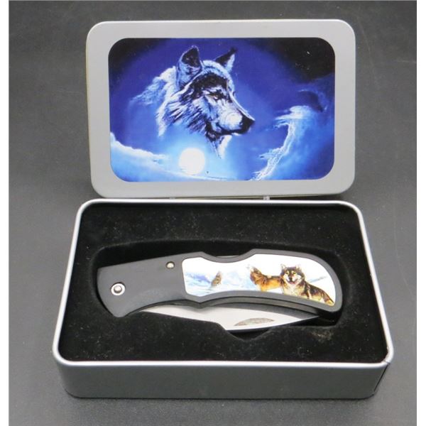 Wolf Folding Pocket Knife With Tin