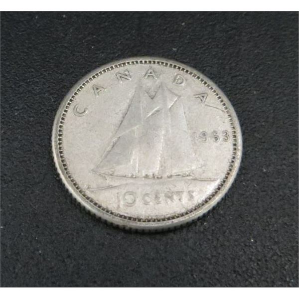 1963 Canadian Silver 10 Cent Coin