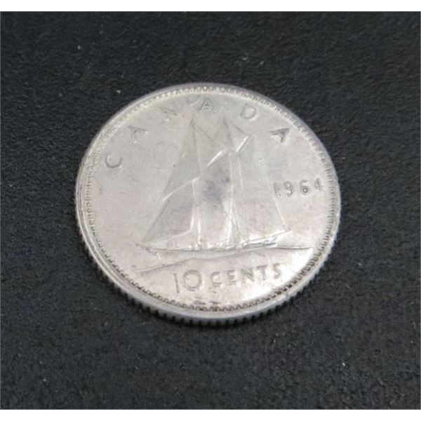 1964 Canadian Silver 10 Cent Coin