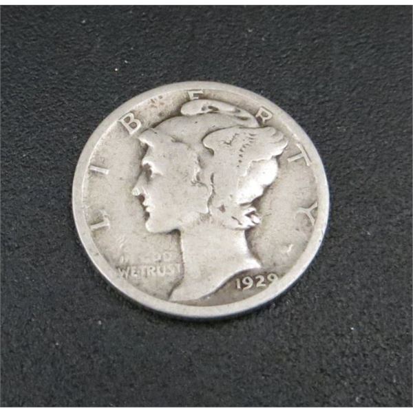 1929 USA Silver 10 Cent Coin