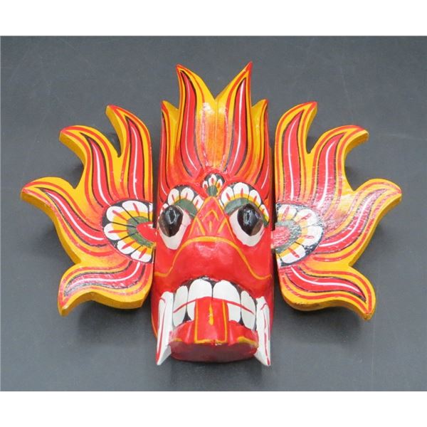 Hand Carved & Painted Dragon Mask Wooden Wall Hanging 6" Tall 7" wide