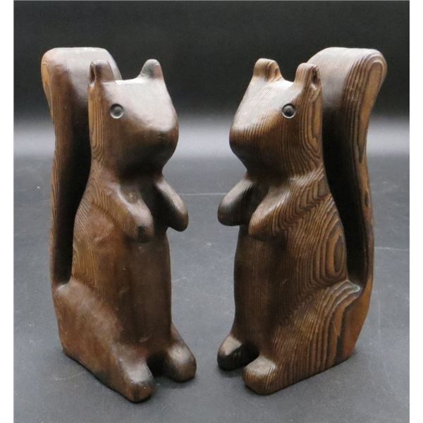 2 Vintage Handcrafted in Canada Wooden Squirrels 6" Tall