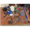 Image 1 : Automotive Lot With Booster Cables, 12V Compressor, Straps, 2 PSI Gauges, And More