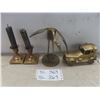 Image 1 : Brass Bird Crane, Model T Auto & 2 Candle Stick Holders