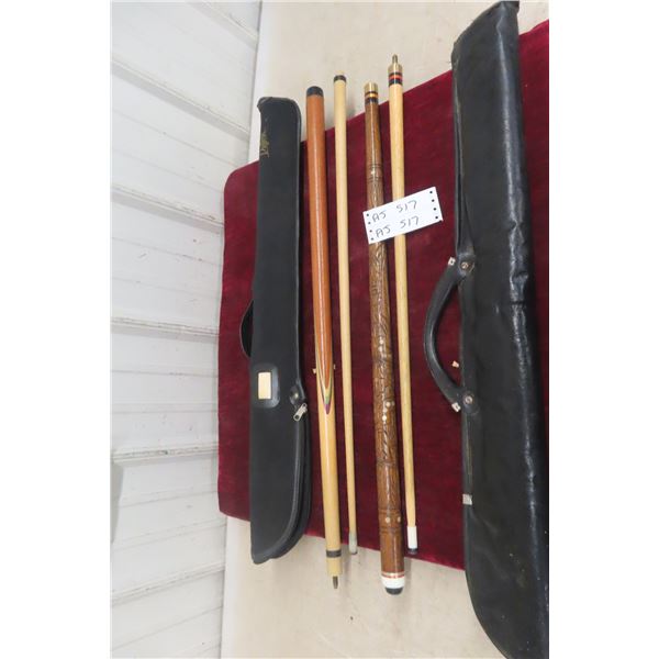 Vintage Billiard Cue Sticks with Cases