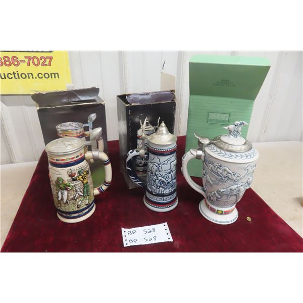 3 Vintage Avon steins in boxes - 1 Football, 1 Wild Country, 1 Winner Circle