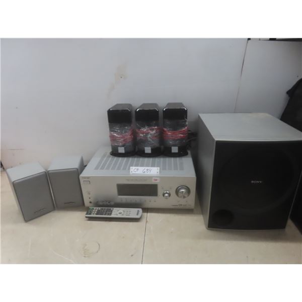 Sony digital audio/visual control center, Sony subwoofer and 5 Centrios bookshelf speakers