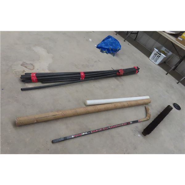 PVC 90" x 1"/40" x 2 3/4 Diameter / Solid Fiberglass Rod/ Hockey Stick/Push Broom 38" No Handle