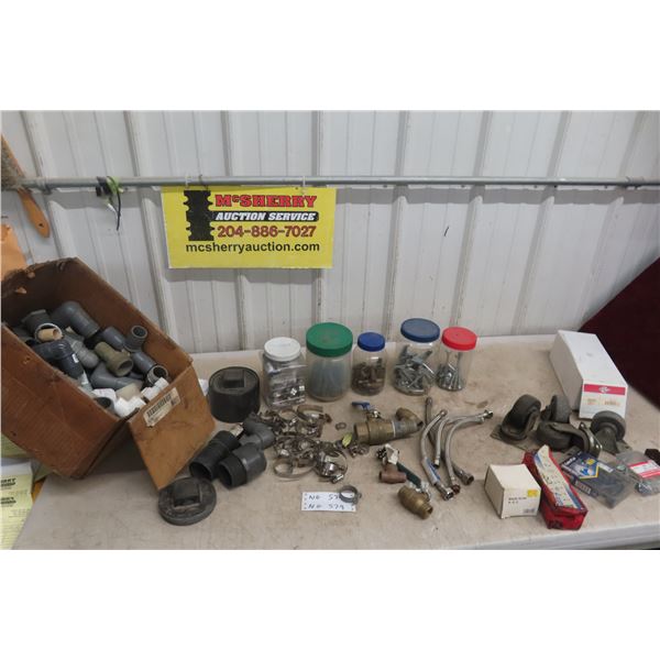 Set of 4 Casters/Screws/Brass Connectors/Pipe Clamps/PVC Connector Elbows/Braided Hoses +