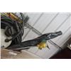 Image 3 : Wood Crate w/ Yard Items - Bottle Sprayer/Lawn Mower Blade/Hose