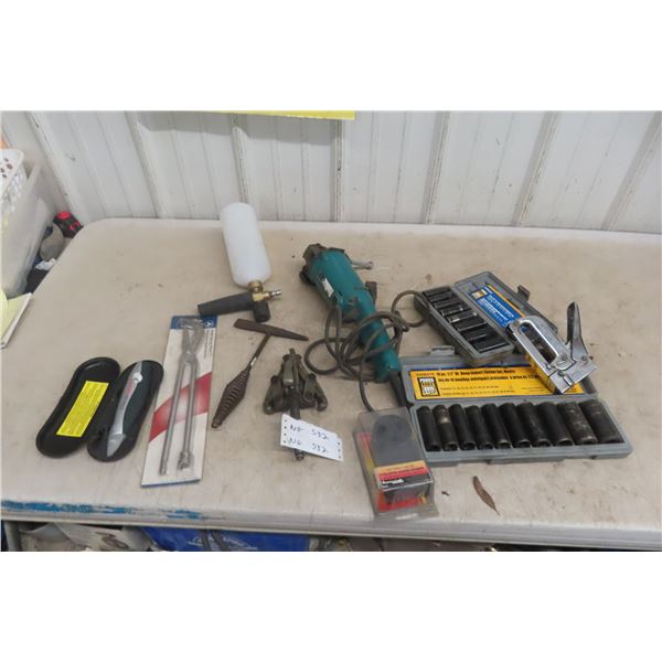 1/2" x 3/8 Impact Sockets/Makita Power Grindr/Gear Puller/50amp Outlet/Brake Spring Pliers +