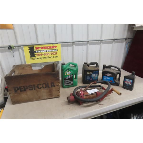 Wooden Pepsi Crate + SW 30 11 Liter/4W30 4 Liter/Chain Saw Bar Oil/Lubstar Pump