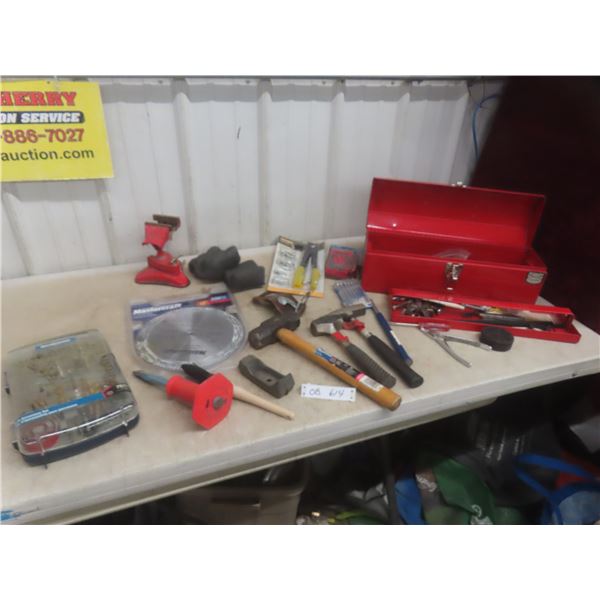 Toolbox w/ 16” Sledge, Precision Screwdrivers, Clamp Down Vise, Nail-to-Saw Blade, Multimeter, Rive