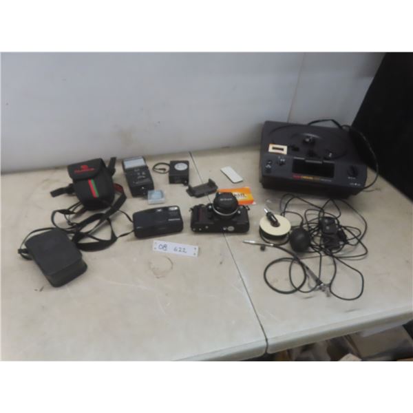 Cameras: Nikon, Pentax, Kodak Carousel 4600 Projector (missing slide gates carousel), cases & more