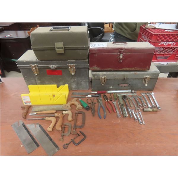 4 Tool boxes, wrenches and carpentry tools