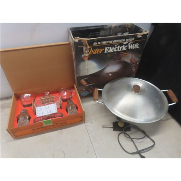 Oster electric wok and crystal glass set