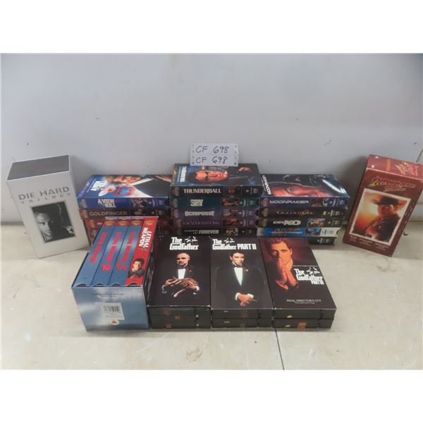 29 VHS movies: James Bond, Indiana Jones, Godfather, Die Hard, Lethal Weapon