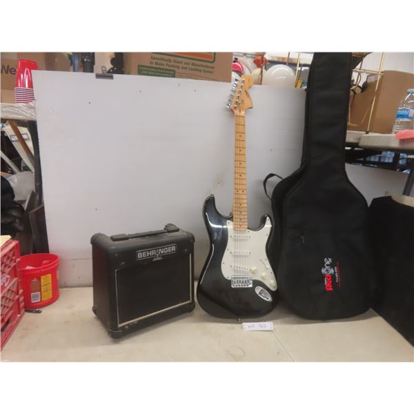 Fender Starcaster electric guitar with case and Behringer amp