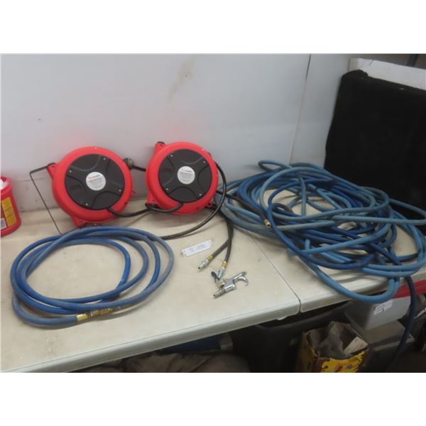 2 Wall Mount Mini Air Hose Reels, 3 Lengths Air Hose & Air Chuck