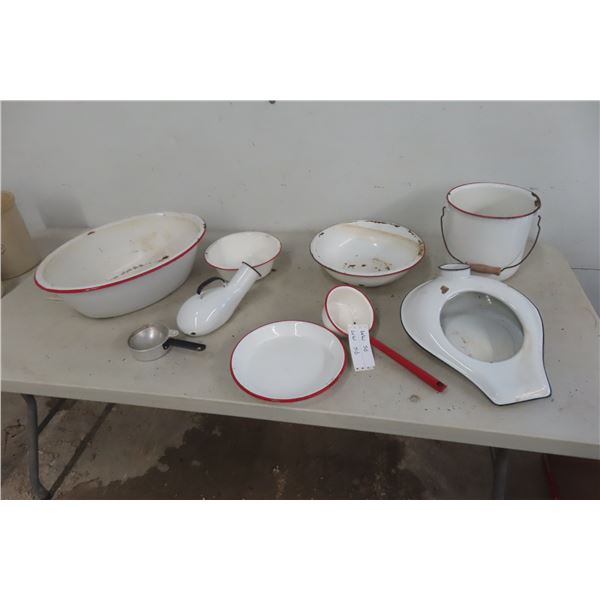 Enamelware: Commode, Basins, Plates, Bowls