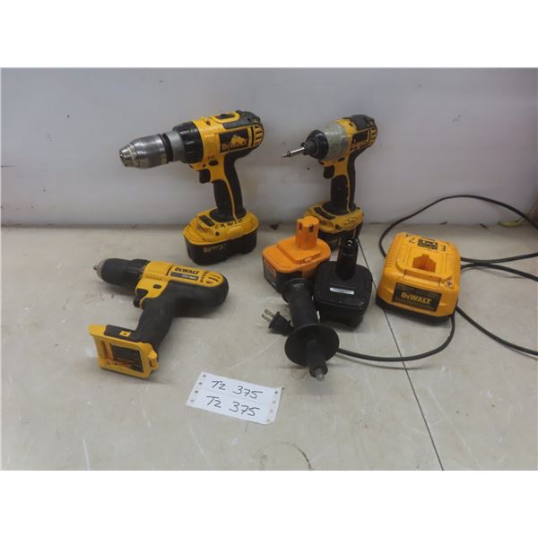 20v Dewalt Cordless Tools: 1/4" Impact, 1/2" Driver, 1/2" Hammer Drill, 4 Batteries & 1 Charger