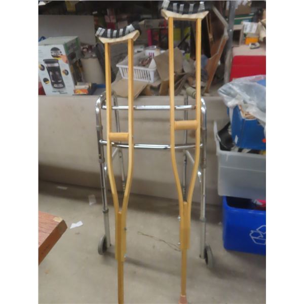 Wooden Adjustable Crutches and Folding Walker